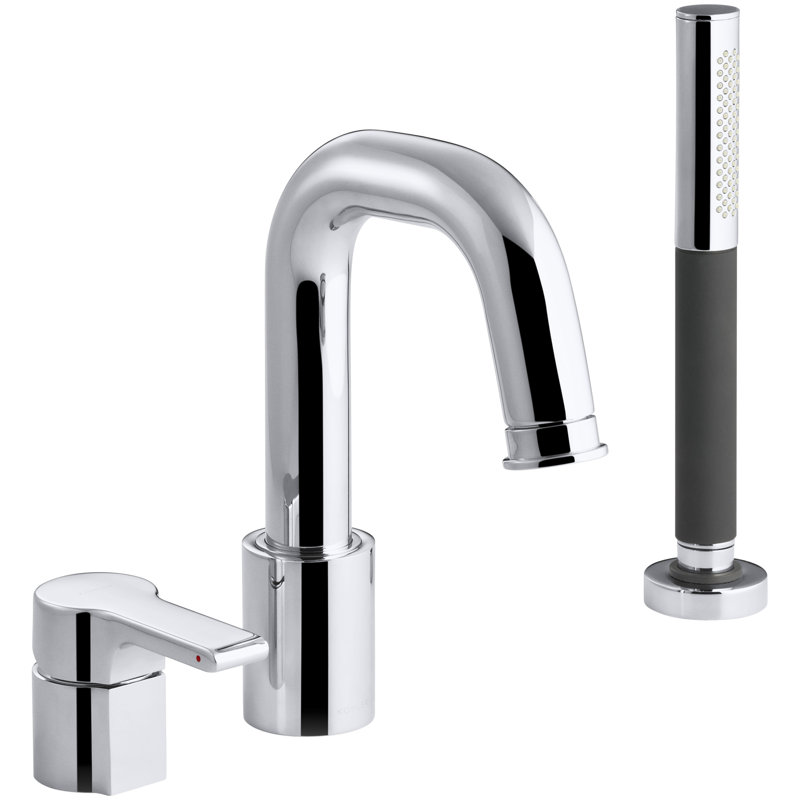 Singulier Single Handle Deck Mounted Roman Tub Faucet with Diverter and Handshower
