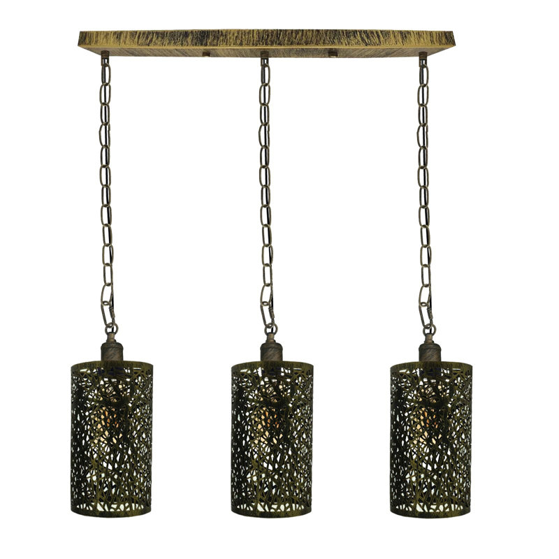 3 - Light Kitchen Island Pendant, Brushed Brass, Brushed Brass