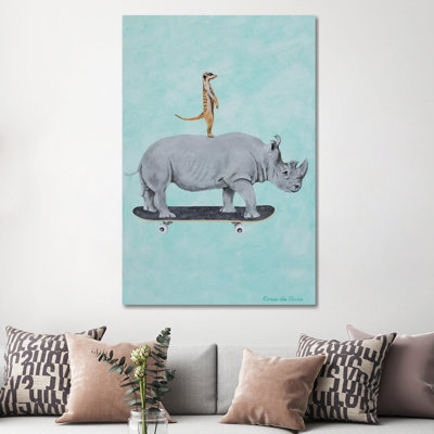 Rhinocéros et suricate planche à roulettes par Coco de Paris - impression sur toile tendue