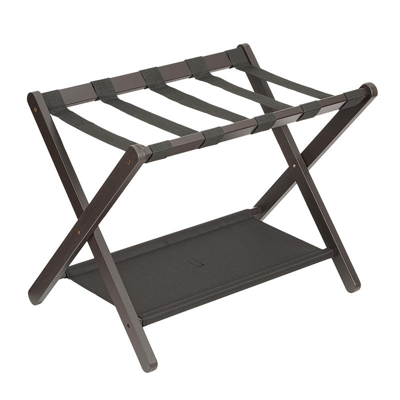 Luggage Rack with Storage Shelf and Nylon Straps - Folding Suitcase Stand - Holds Up to 110 lb - Fits Most Luggage Sizes - for Bedrooms, Living Rooms, and Hotels