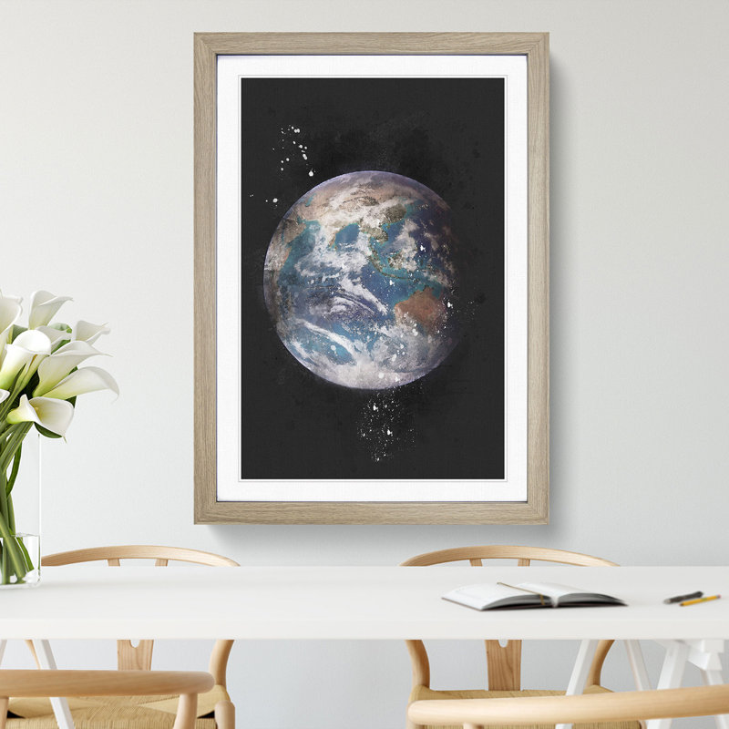Eastern Hemisphere of Earth - Picture Frame Painting Print, Oak Framed, 87cm H x 62cm W x 2cm D