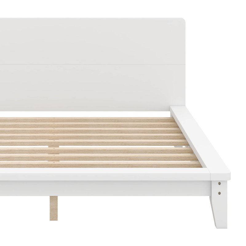Cadre de lit plateforme avec tête de lit, cadre de lit en bois, Blanc, Grand lit