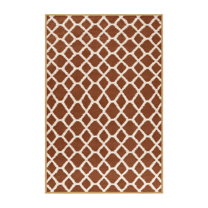 Machine Washable Trellis Brown Area Rug, Rectangle 2' x 3'