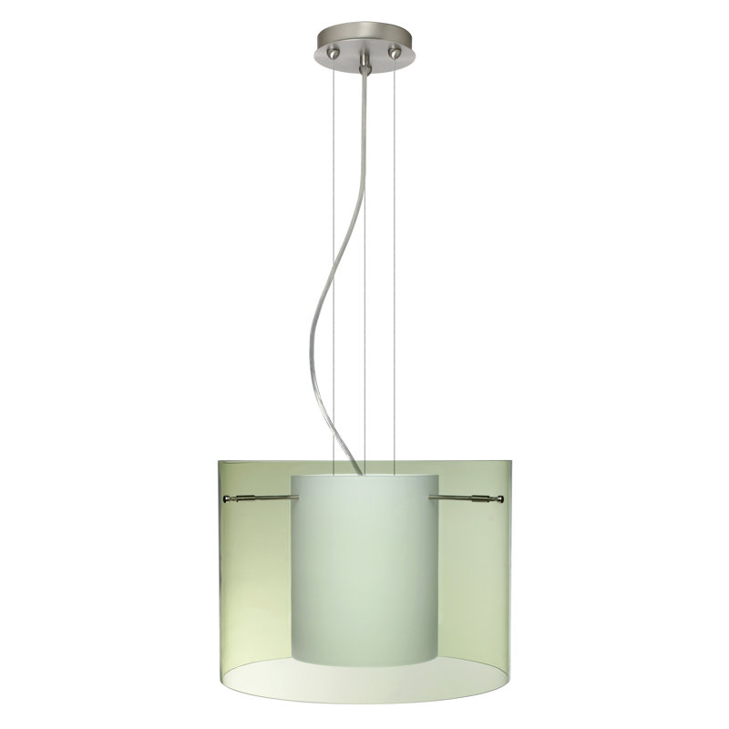 Luminaire suspendu tambour simple à 1 lumière Morena, H 10,63 po x l 11,75 po x P 11,75 po, Olive, Nickel satiné