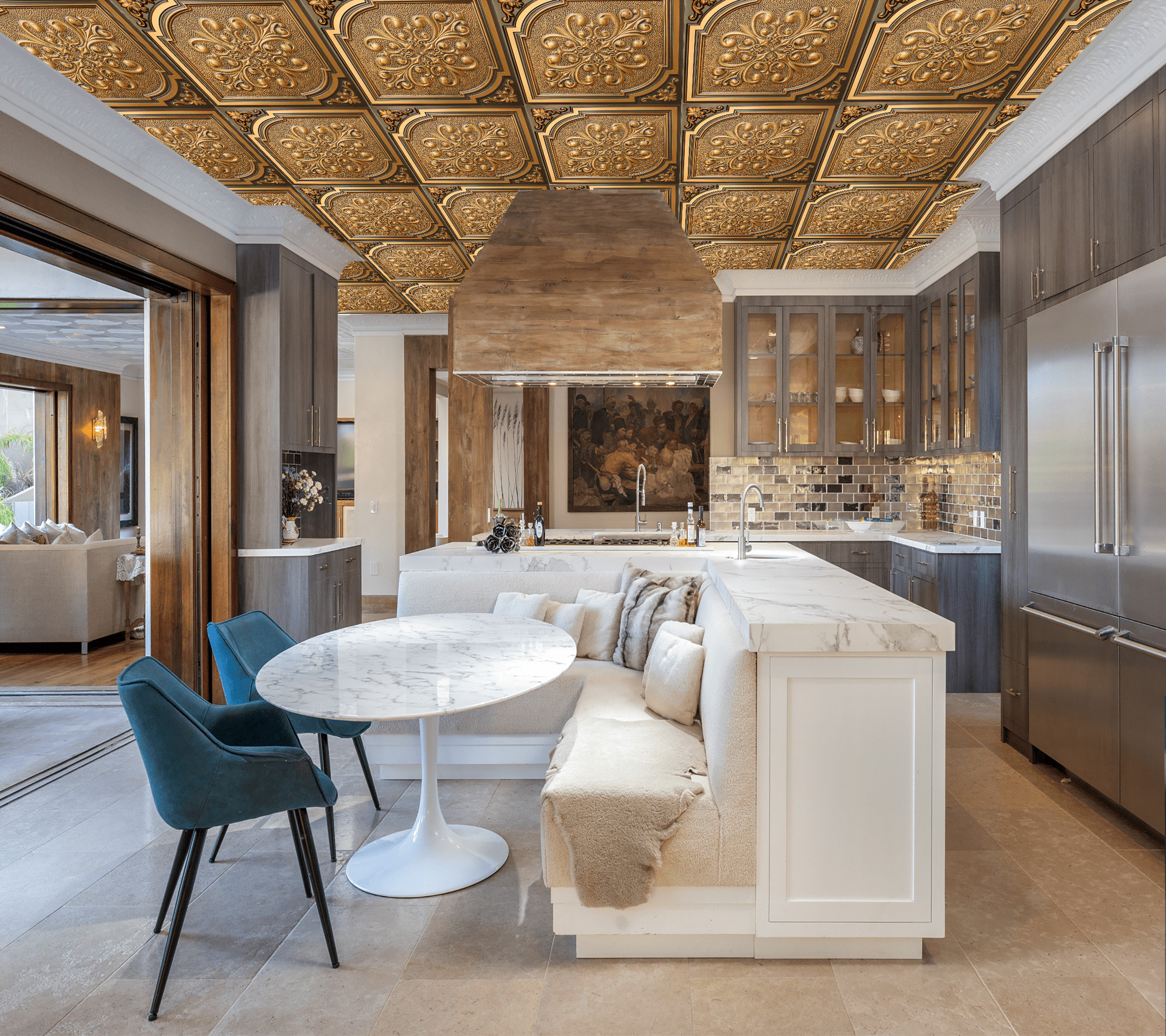 Dundee Deco Falkirk Perth 2 ft. x 2 ft. Glue Up PVC Ceiling Tile in Antique  Gold | Wayfair, image size:2250x2000