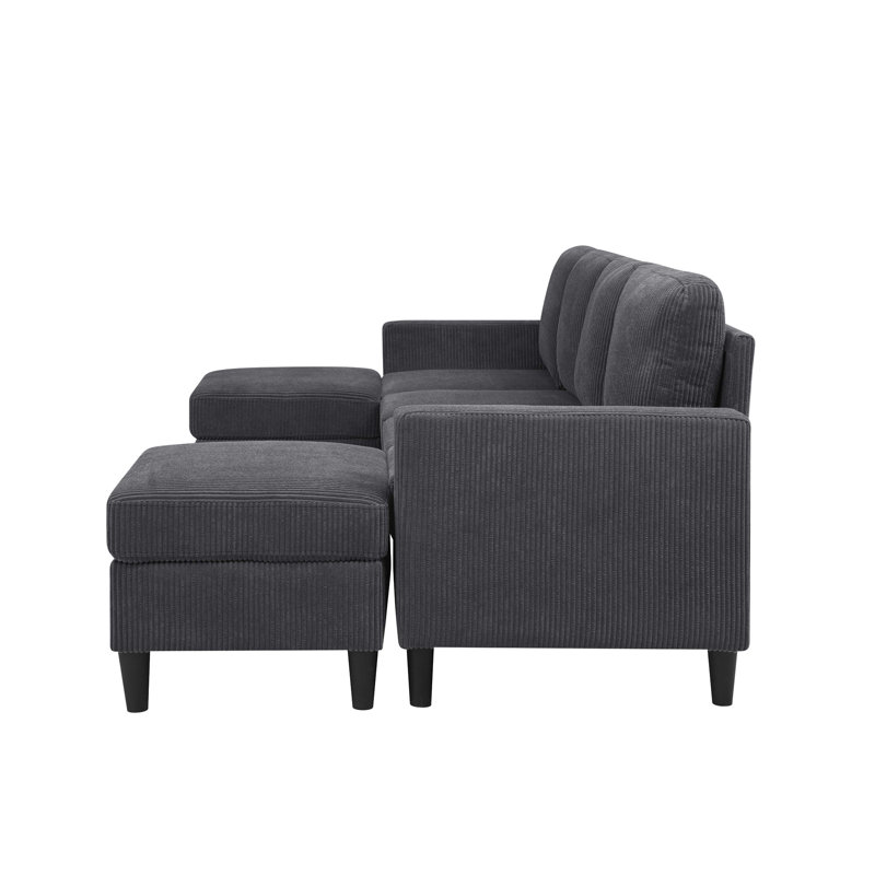 Canapé modulaire rembourré Cordory avec 2 repose-pieds Cordory, Velours côtelé gris foncé