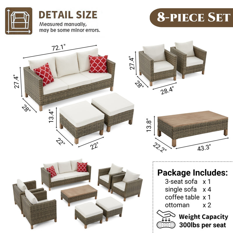 Ensemble de conversation modulaire avec coussins 8 pièces Duponta, Beige