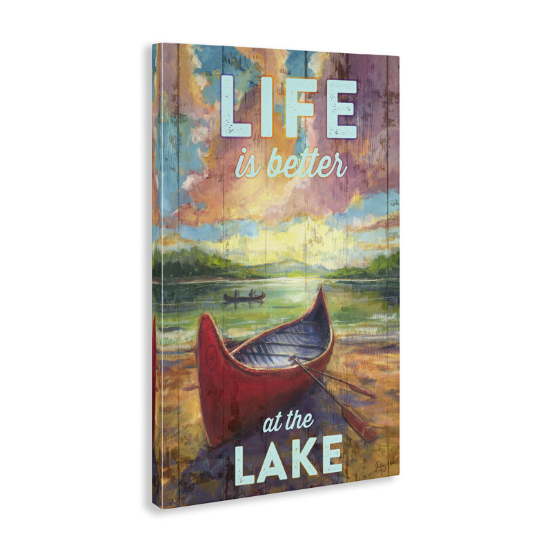 «Life At Lake with Canoe», art mural sur toile par Geoff Allen, H 45 po x l 30 po