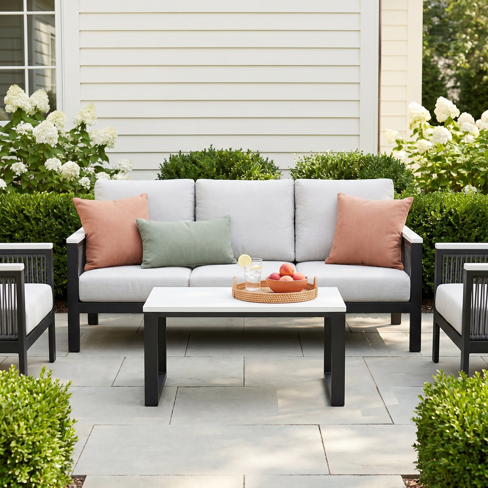Townsend - Person Patio Conversation Set with Cushions, Cast Silver Sunbrella®