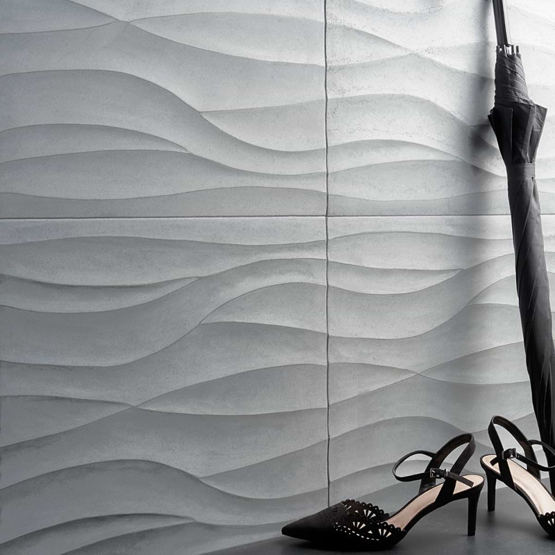 Thalia 18X18 3D Carved Wave Honed Limestone Tile, Blue Gray