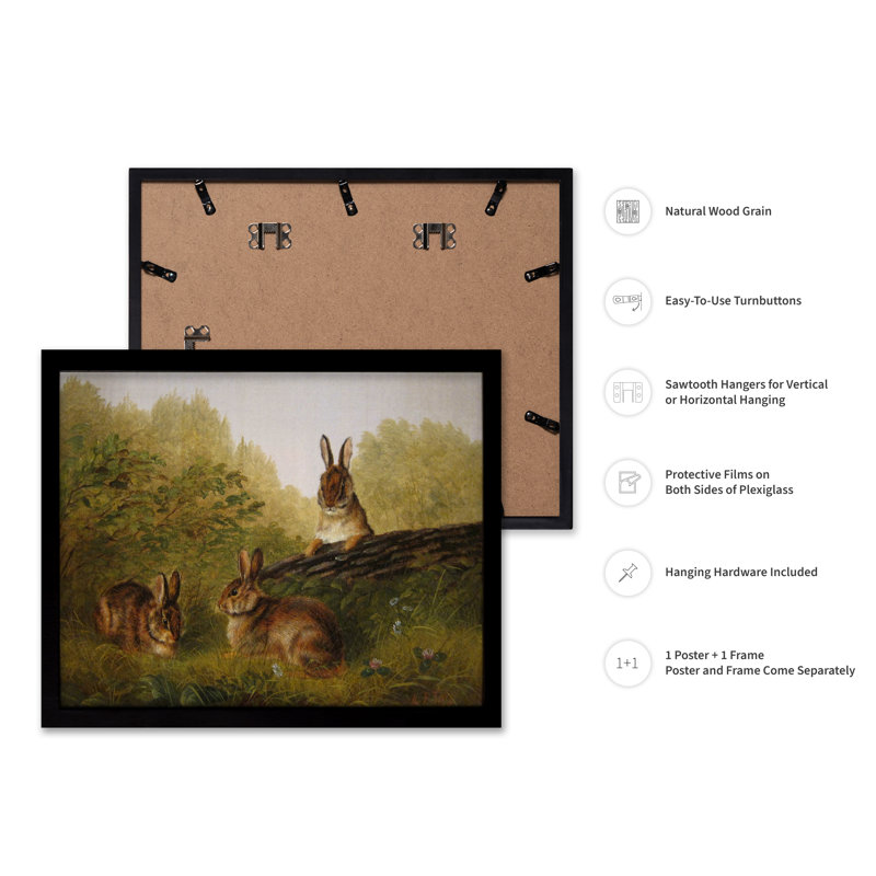 Lapins sur une bûche, Black Framed, Poster, 08"H x 10"W