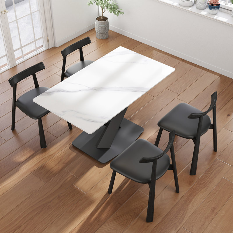 Ensemble de table de salle à manger 5 pièces, Noir, Blanc neige