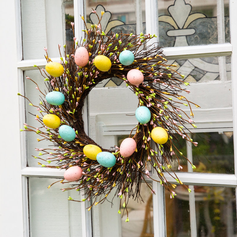 20In. Artificial Pastel Easter Egg Twig Wreath