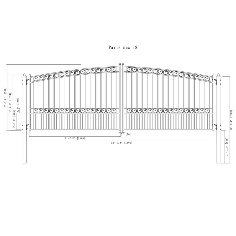 Automated Steel Dual Swing Driveway Gate and Gate Opener Complete Kit – PARIS Style –ETL Listed, 18ft .W x 6 ft. H