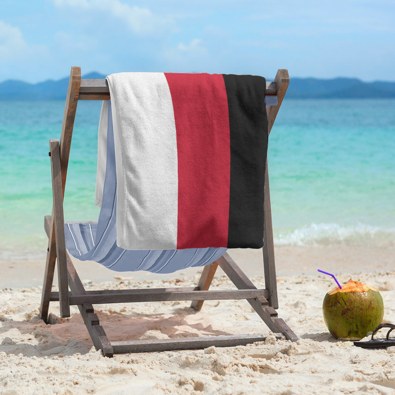 Lightweight Beach Towel, White/Red/Black, Poly/Cotton