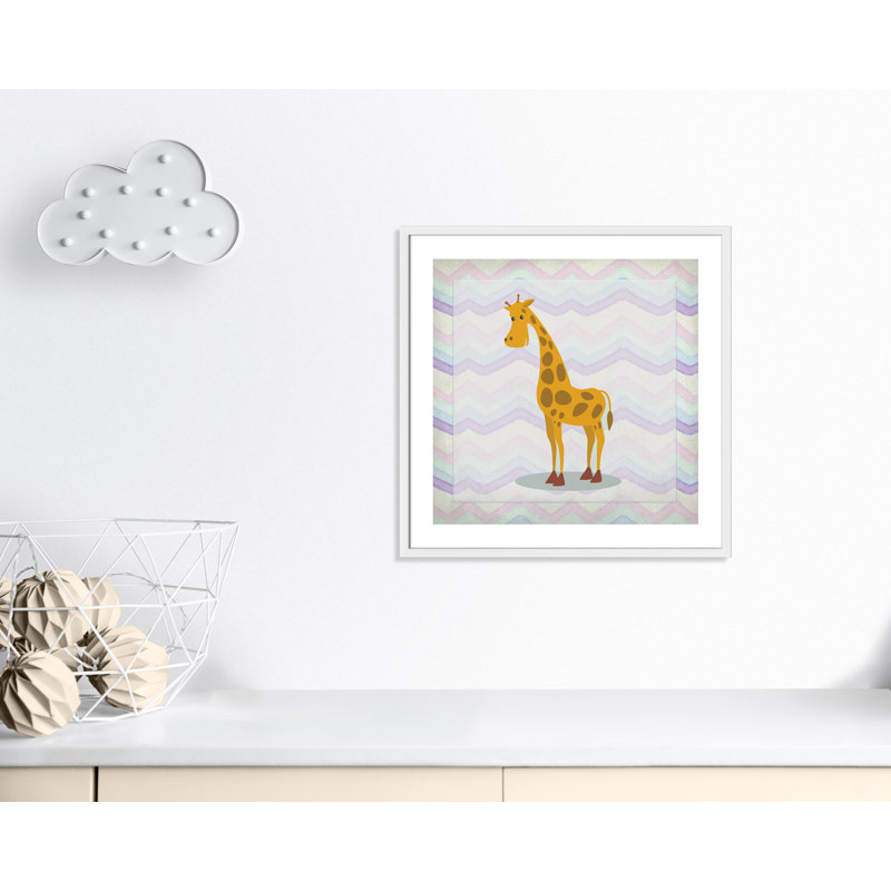 Décalcomanie murale «Pink Giraffe Time», Encadré de boîte blanc, H 26,5 po x l 26,5 po x P 1,18 po
