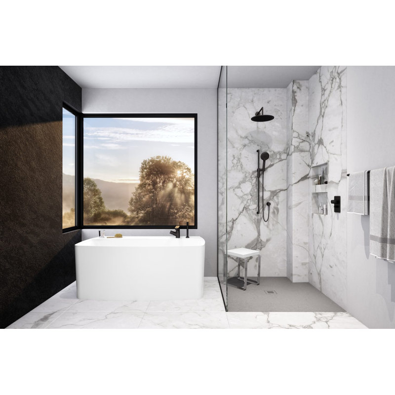 BASE DE DOUCHE - SENS, Drain au centre, 48 po x 48 po, Ardoise noire