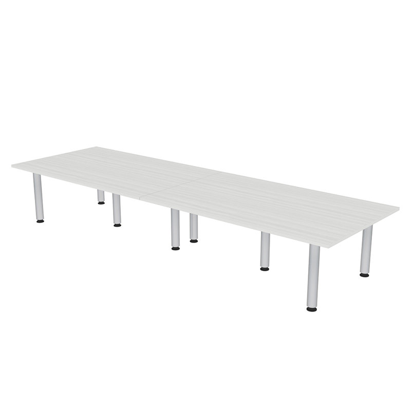 Table de réunion rectangulaire avec pieds de poteau, Argent argent, Cyprès blanc, L 120 po x l 48 po