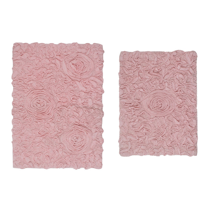 Tapis 100% coton lavable à la machine de la collection Bell Flower (ensemble de 2), Rose