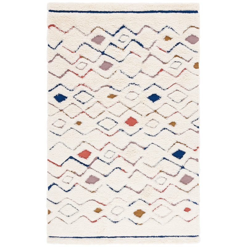 Doneshia Hand Tufted Wool/Cotton Southwestern Rug in Ivory/Rust, Rectangle 4' x 6'