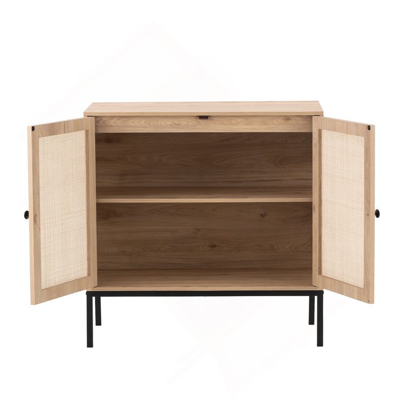 Set of 2 Rolland A Console Table Side Table with Rattan Door