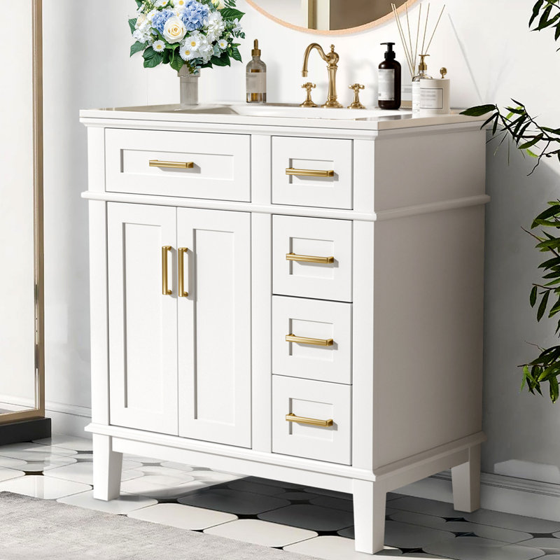 Meuble-lavabo moderne avec lavabo en céramique, Blanc