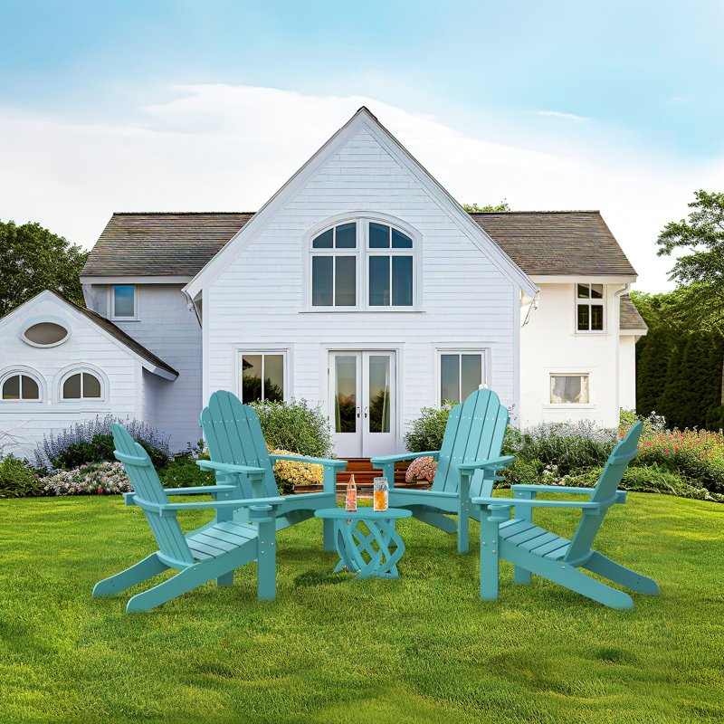 Plastic Outdoor Adirondack Chair  Set Of 6, Light Blue