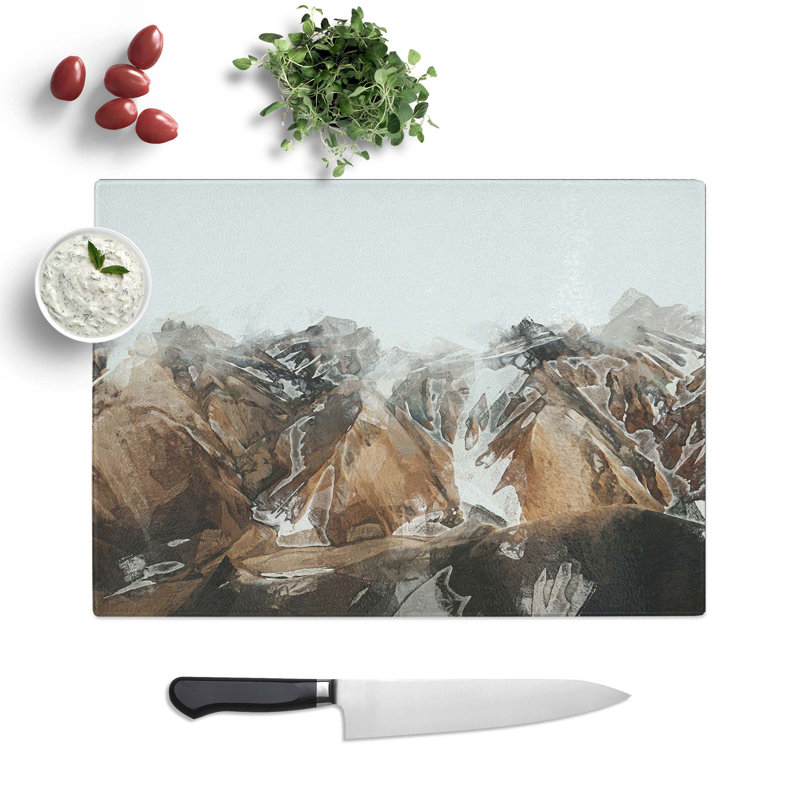 Tempered Glass Mountains Under Mist in Iceland Chopping Board, 39 cm W x 28.5 cm L