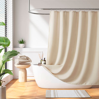 Arbor Waffle Beige Solid Textured 72x84'' Shower Curtain