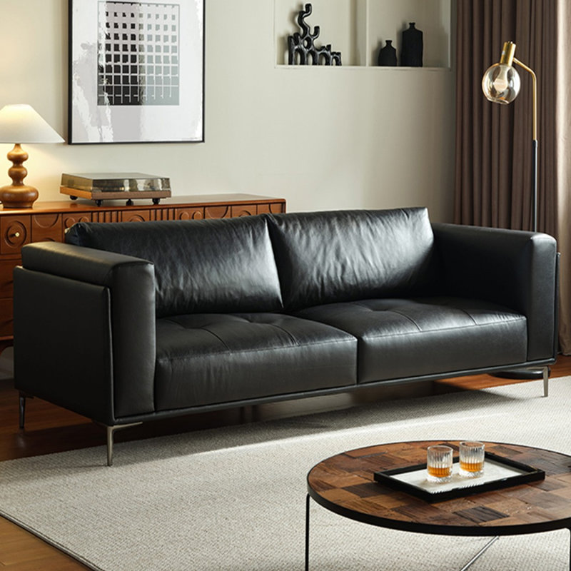 Causeuse-coussin standard en cuir véritable noir, H 31,5 po x l 82,68 po x P 35,43 po