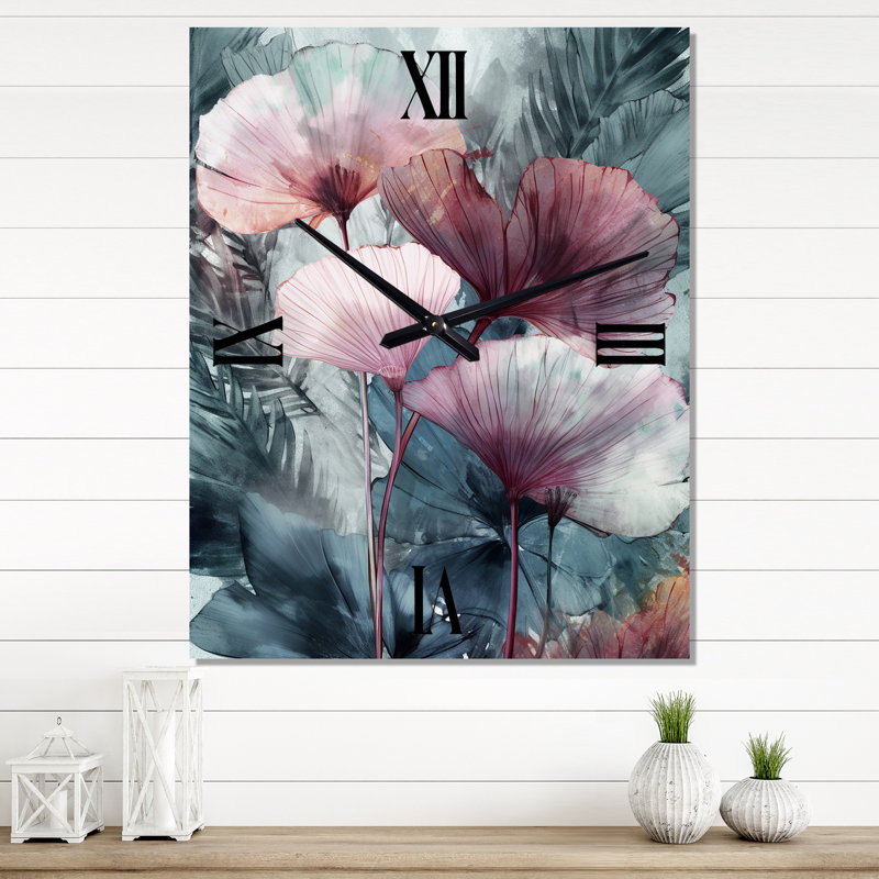 Jalesha - Horloge murale surdimensionnée à feuilles florales, H 40 po x l 30 po x P 1 po