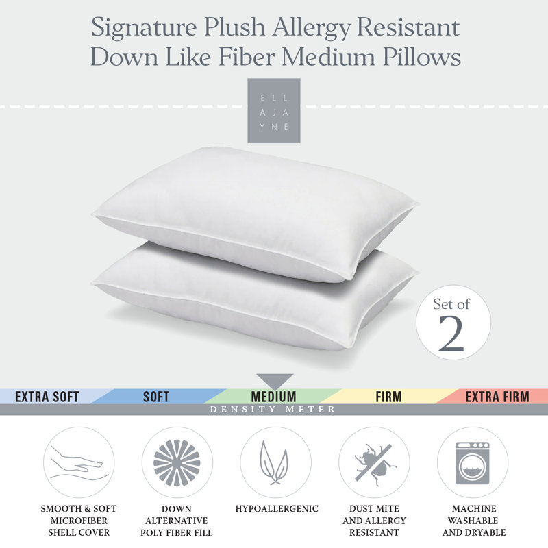 Ella Jayne White Hypoallergenic Down Alternative Queen Pillow Set