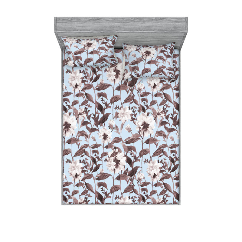 Drap-housse et taies décoratives 3 pièces Ambesonne, Bleu ciel pâle / motif floral coquille d'œuf