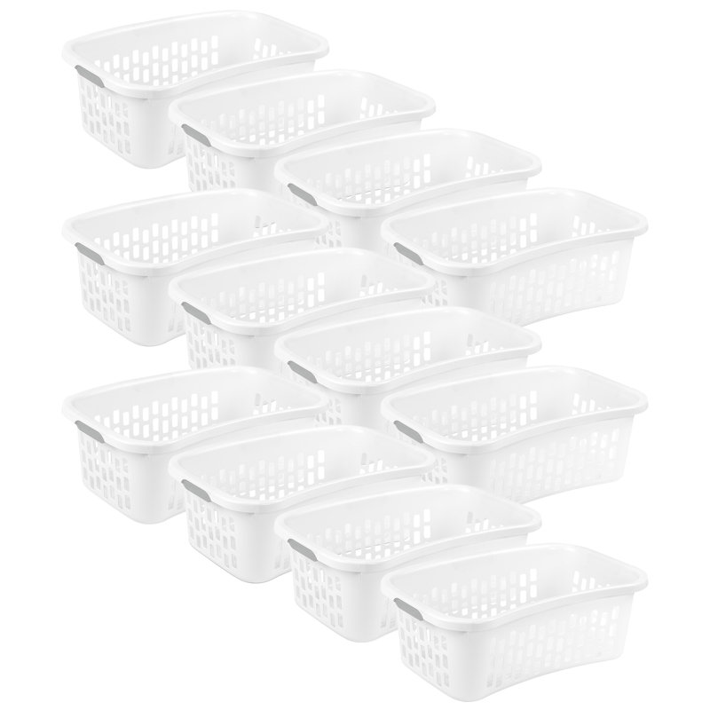 Sterilite HipHold Laundry Basket, 1.5 Bushel Plastic Hamper, White, 12 Pack, White