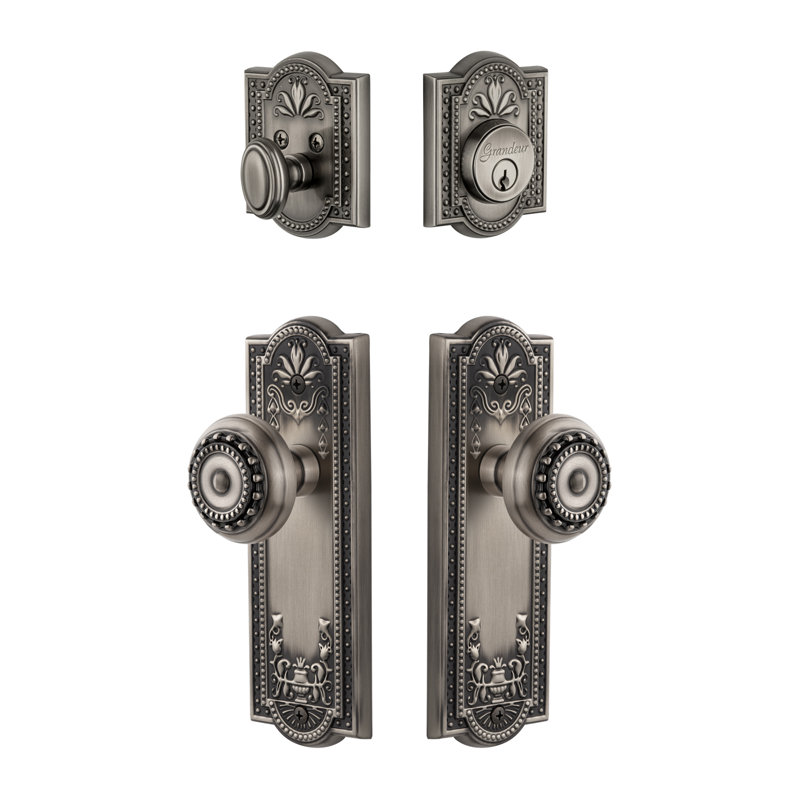 Parthenon Complete Entry Knob Set with Deadbolt, Antique Pewter
