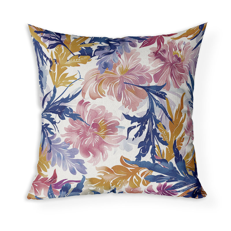 Coussin décoratif intérieur / extérieur Serendipity Blooms, H 20 po x l 20 po, Bleu / Rose