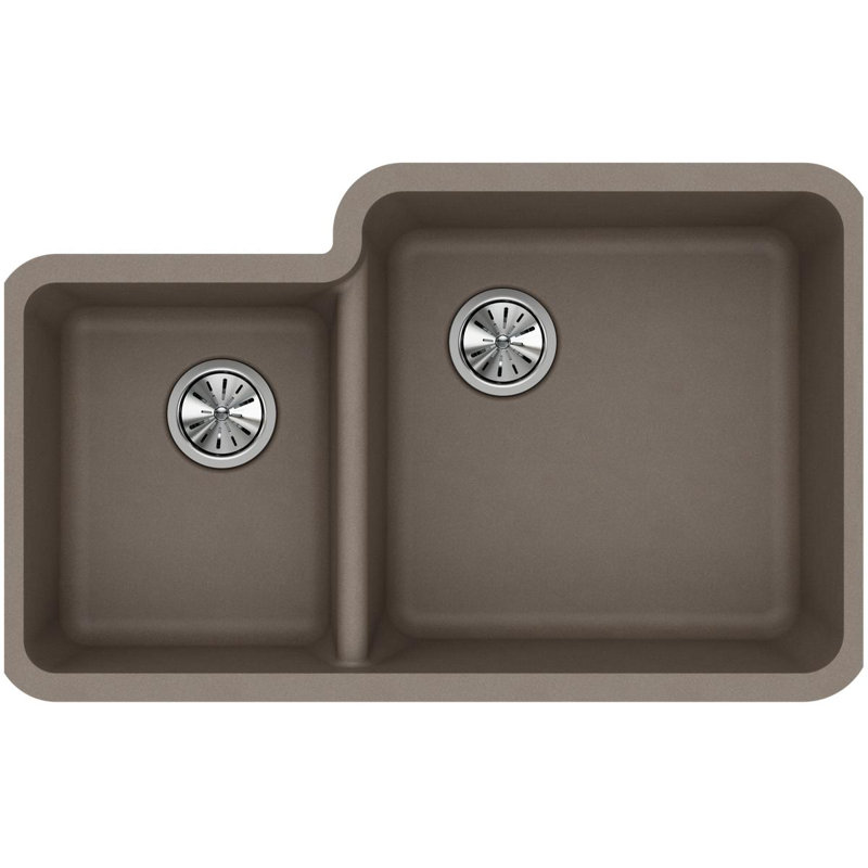 Quartz Classic 33" x 20-11/16" x 9" Double Basin Undermount Kitchen Sink, Greige