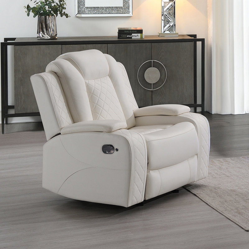 Hilyard Faux Leather Glider Recliner, White