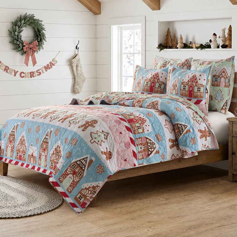 Greenland Home Fashions Gingerbread Lane Pastel Quilt Set – Twin/XL, 2-Piece, Twin/Twin XL
