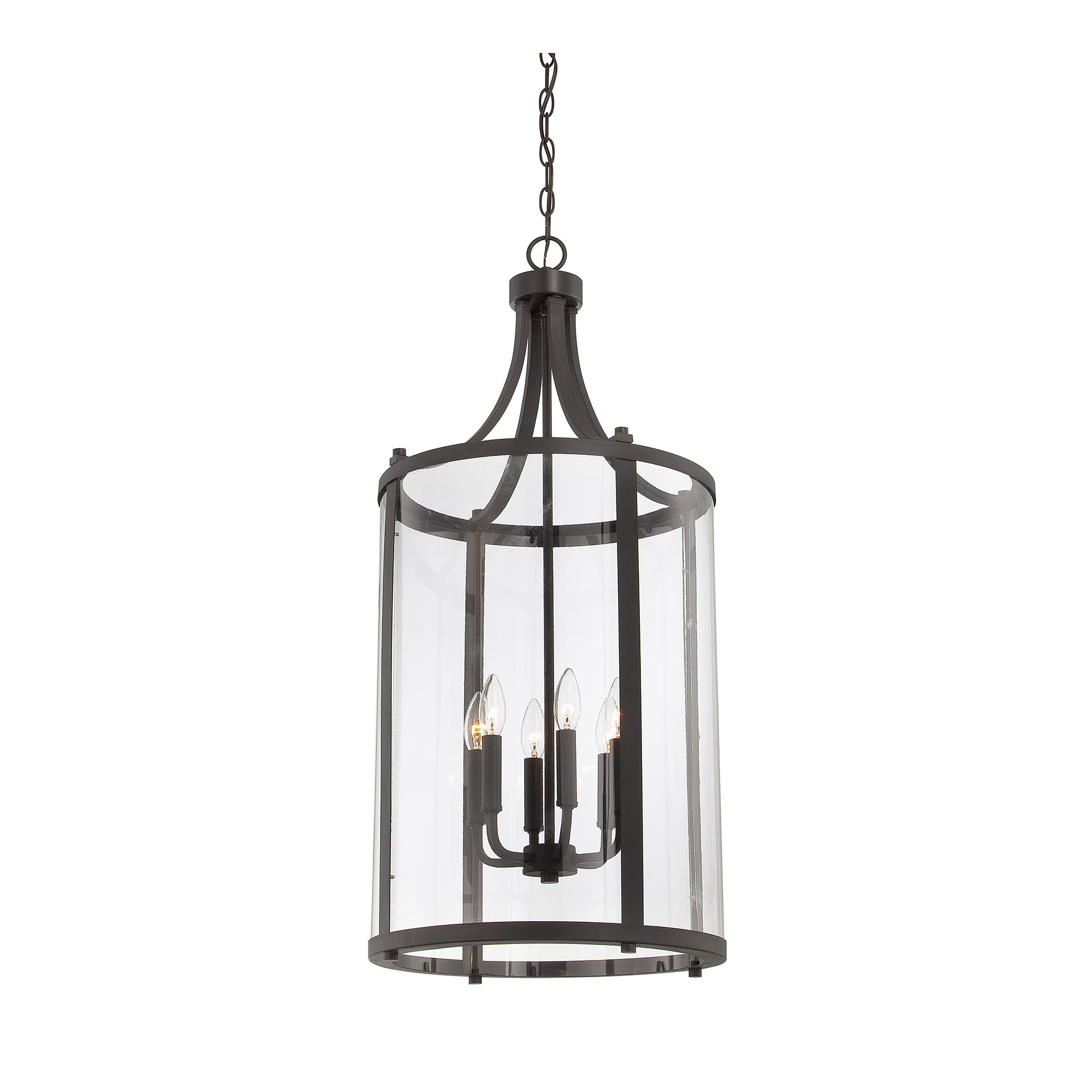 Wayland Dimmable Lantern Chandelier, English Bronze, 6 Lights, 34" H x 16" W x 16" D