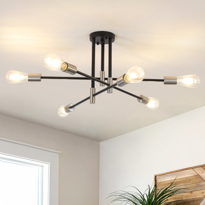 Plafonnier semi-encastré linéaire moderne à 6 lumières de style lustre spoutnik 27,56 po Eiren