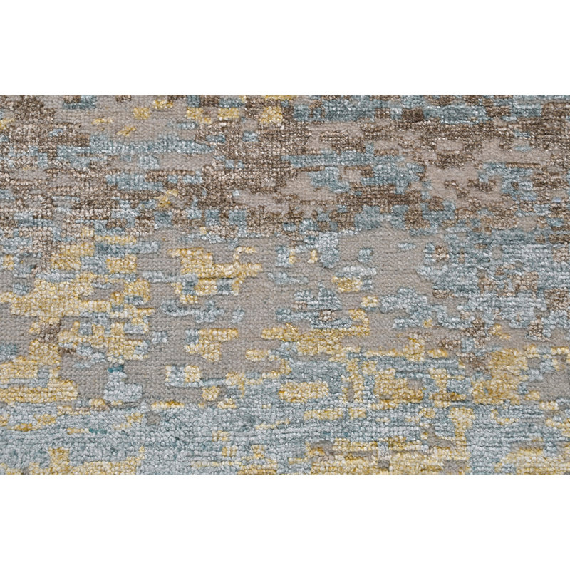Tapis argenté et brun de haute qualité noué à la main