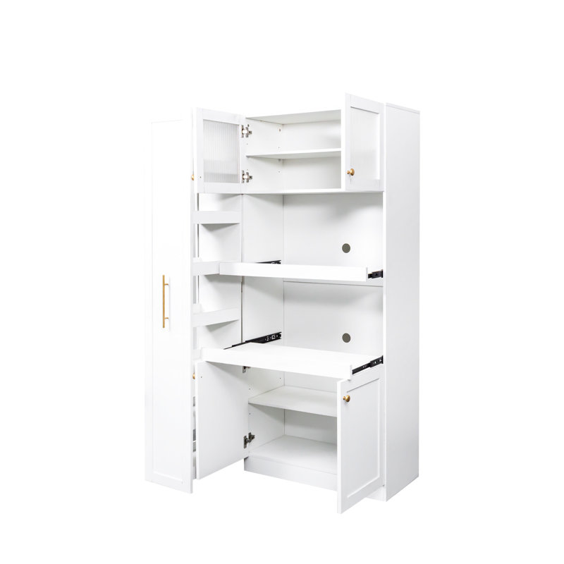 Armoire de cuisine avec tablette extensible à 4 portes de style blanc pour une organisation soignée et une salle à manger