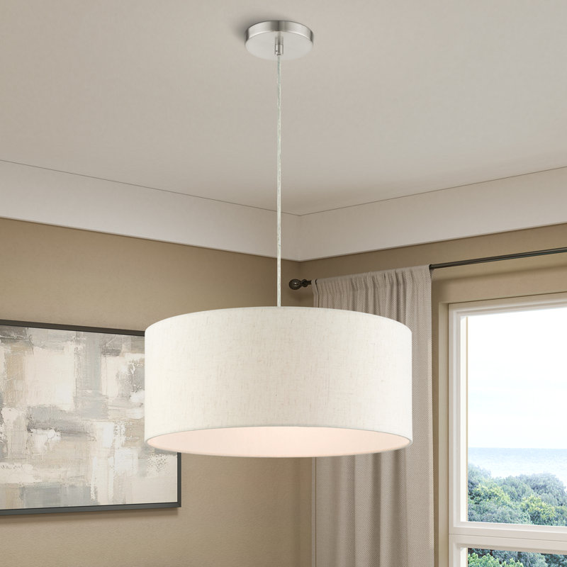 Swarey 3-Light Dimmable Drum Pendant, Brushed Nickel, Oatmeal