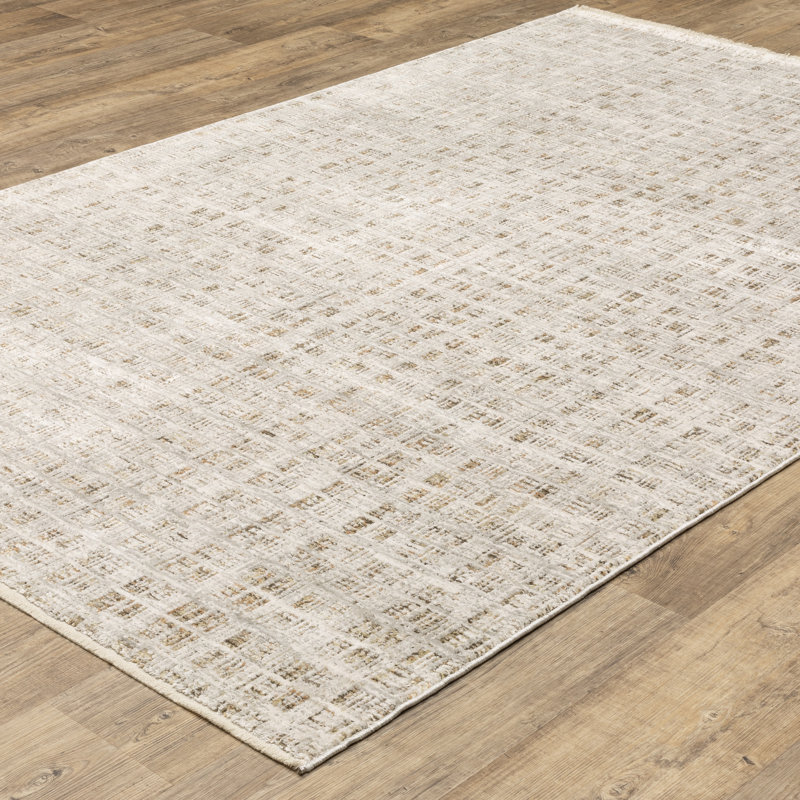 Telisa Modern Grid Rectilinear Ivory / Brown Area Rug, Rectangle 6'7" x 9'6"