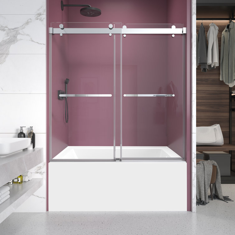 DS01 56'' - 60'' W x 60'' H Double Sliding Frameless Shower Door With Clear Glass