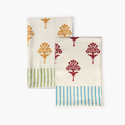 Ensemble de 2 essuie-tout en coton gaufré Harmony (multicolore)