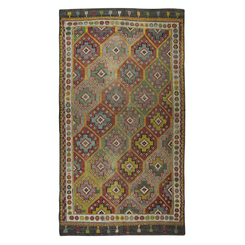 Tapis turc Jajim 6,2 x 11,5 pi rétro, tapis unique en laine tissé à la main