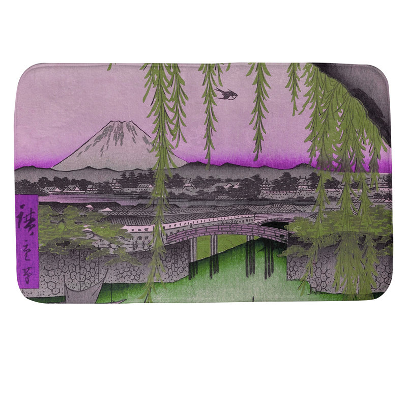 Tapis pour salle de bain yatsumi bridge, l 17 po x L 24 po, Mauve / Vert / Gris