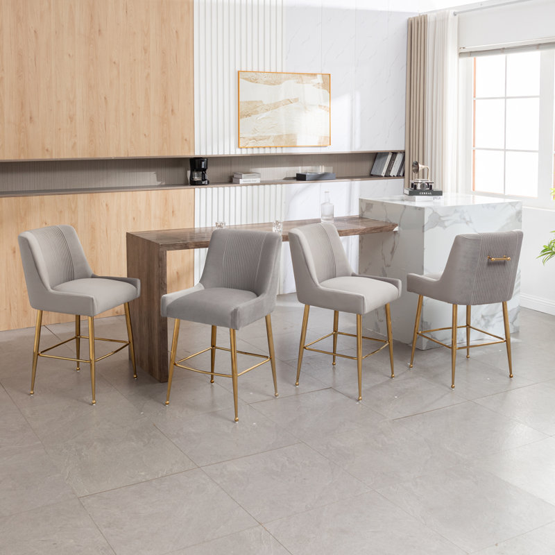 Elian Upholstered Velvet Bar Stool, Gray